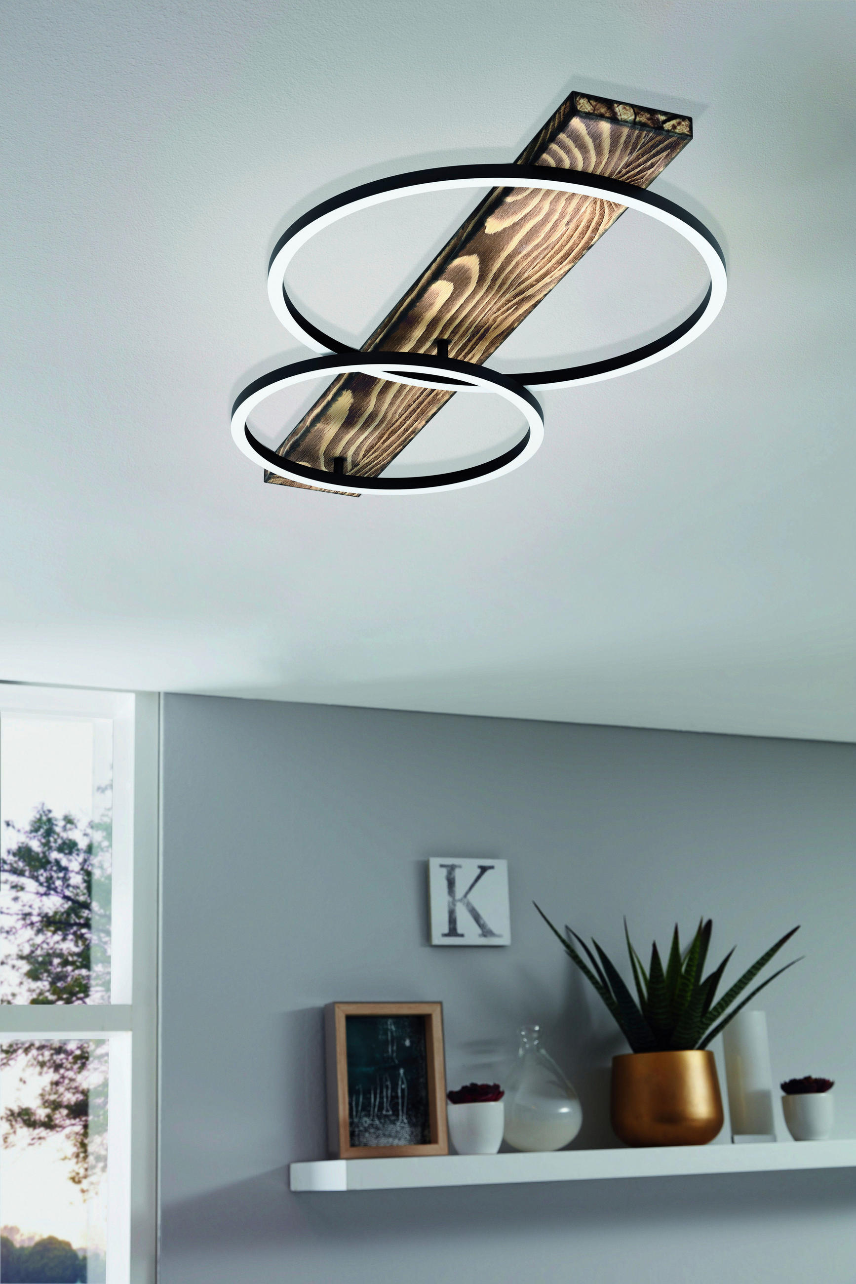 LED-DECKENLEUCHTE BOYAL 78/40/9 cm   - Schwarz/Braun, Natur, Holz/Kunststoff (78/40/9cm) - Eglo