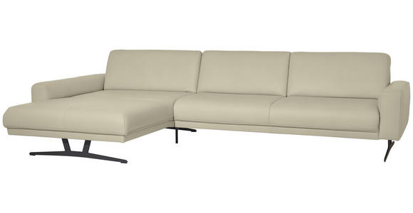 ECKSOFA in Echtleder Ecru  - Ecru/Anthrazit, KONVENTIONELL, Leder/Metall (182/324cm) - Ambiente