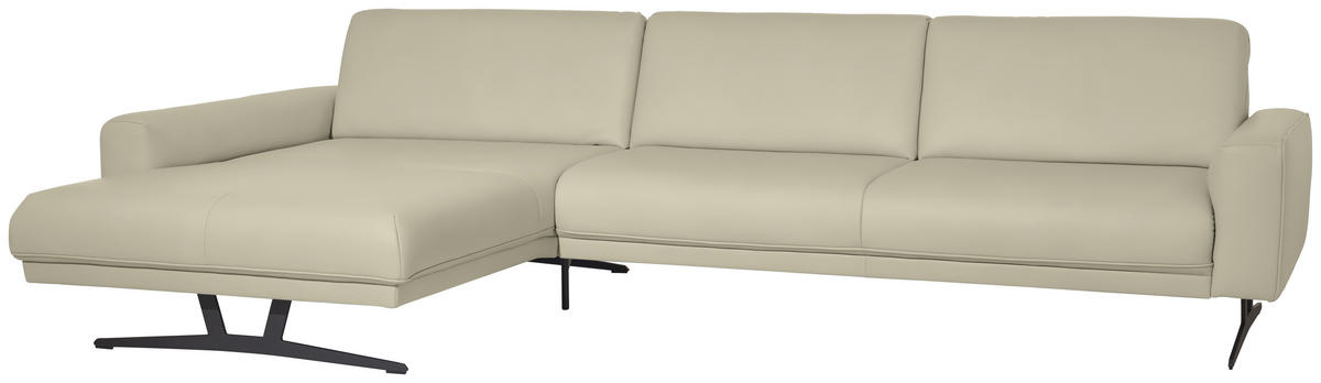 ECKSOFA in Echtleder Ecru  - Ecru/Anthrazit, Konventionell, Leder/Metall (179/324cm) - Johann Jakob
