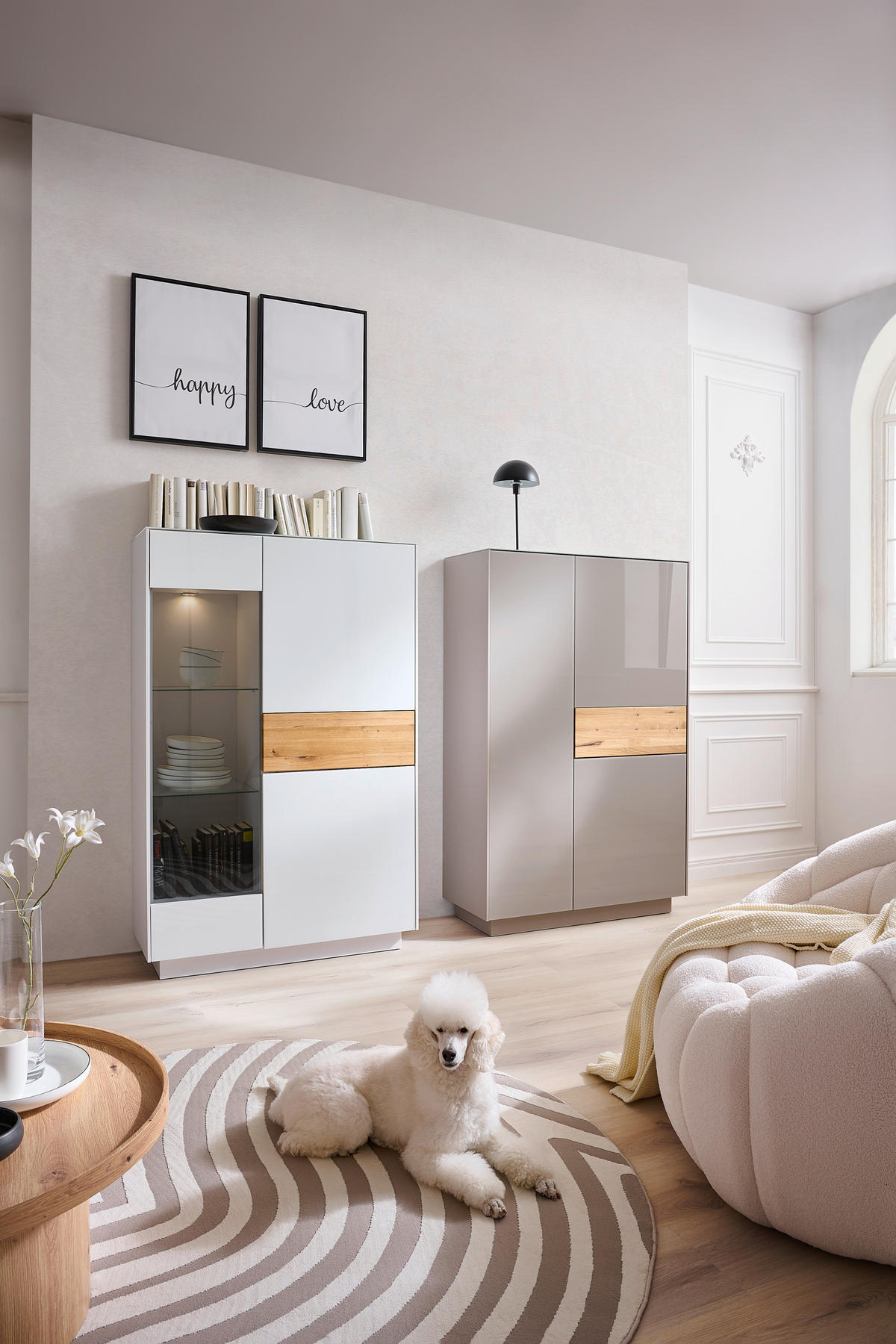 HIGHBOARD  in 101/150/42 cm  - Taupe/Eichefarben, Design, Glas/Holz (101/150/42cm) - Novel