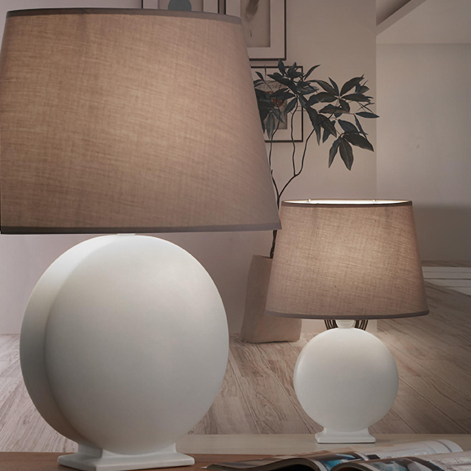 STOLNÍ LAMPA, E27, 30/16/46 cm - bílá/barvy olše, Basics, textil/keramika (30/16/46cm)