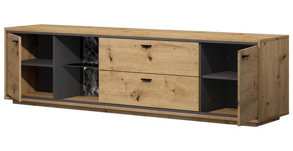LOWBOARD Graphitfarben, Eiche Artisan  220/60/49 cm  - Schwarz/Graphitfarben, Design, Glas/Holzwerkstoff (220/60/49cm) - Cantus