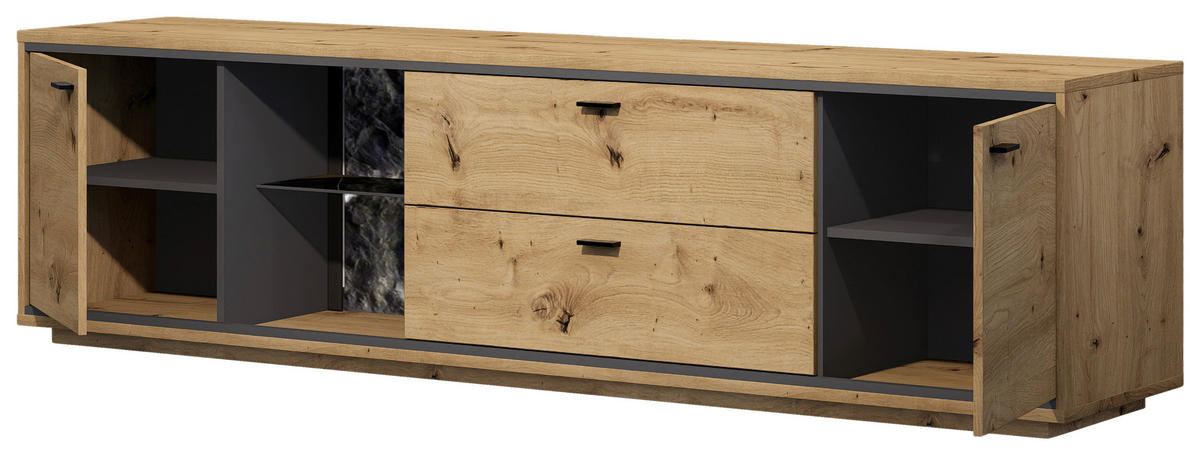 LOWBOARD Graphitfarben, Eiche Artisan  220/60/49 cm  - Schwarz/Graphitfarben, Design, Glas/Holzwerkstoff (220/60/49cm) - Cantus