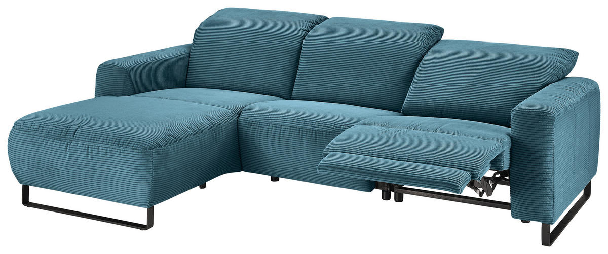 ECKSOFA in Cord Petrol  - Petrol/Schwarz, Konventionell, Textil/Metall (180/266cm) - Hom`in