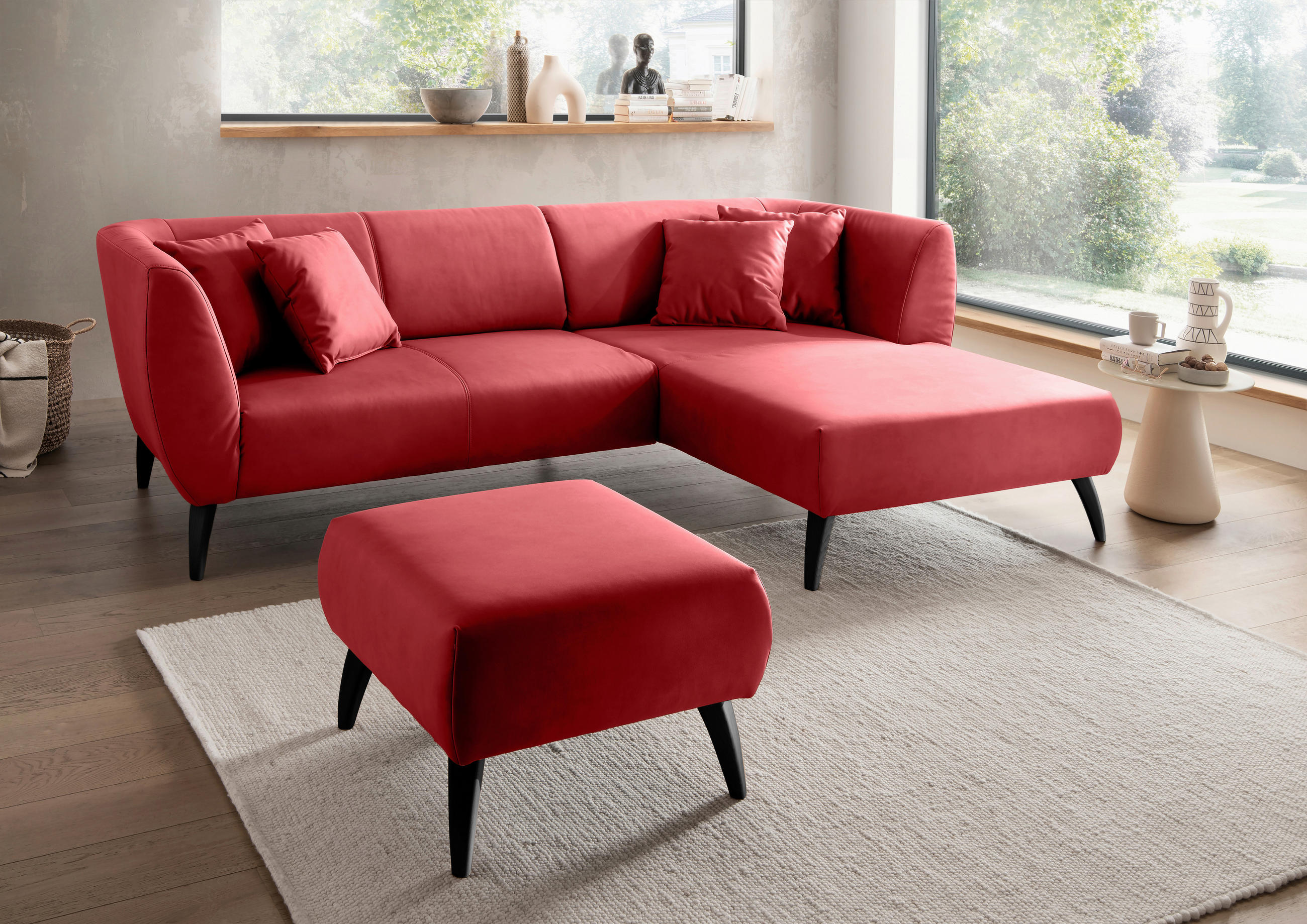 ECKSOFA Rot Lederlook  - Rot/Schwarz, MODERN, Holz/Textil (264/160cm) - Livetastic