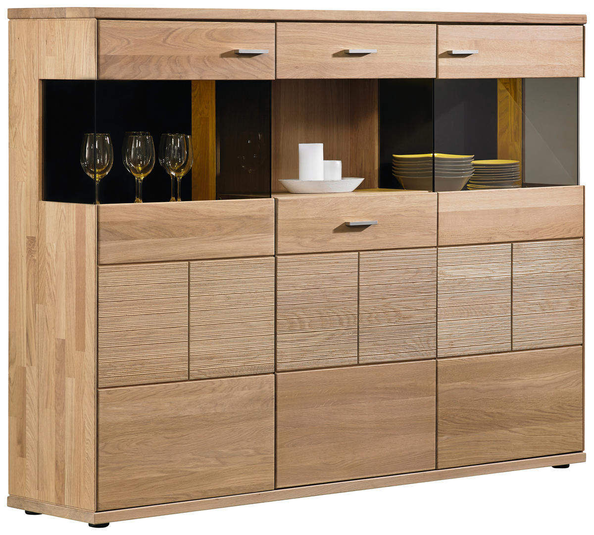 HIGHBOARD 183/136/40 cm  in  - Silberfarben/Schwarz, Design, Glas/Holz (183/136/40cm) - Musterring