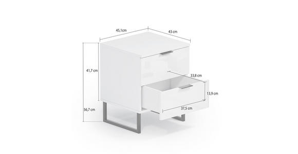 NACHTSCHRANK 45,1/56,7/43 cm  - Schwarz/Weiß, Design, Holzwerkstoff/Metall (45,1/56,7/43cm) - Novel