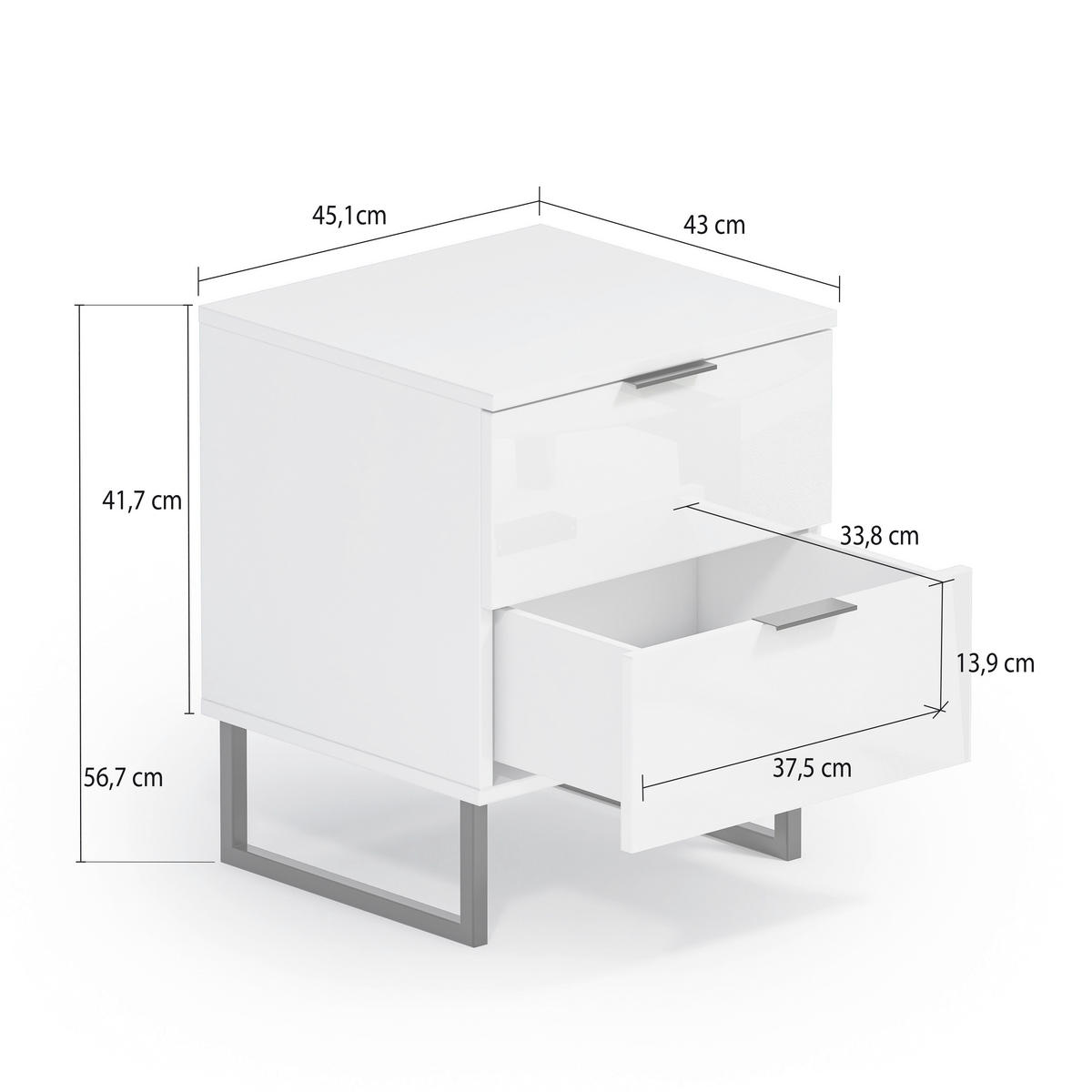 NACHTSCHRANK 45,1/56,7/43 cm  - Schwarz/Weiß, Design, Holzwerkstoff/Metall (45,1/56,7/43cm) - Novel