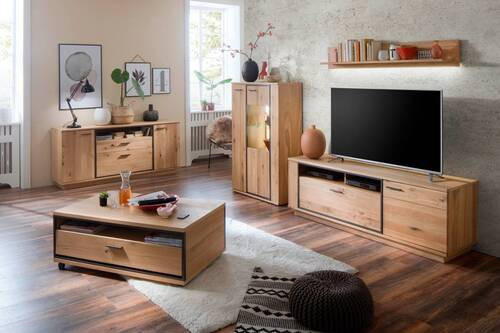 WOHNWAND in Anthrazit, Eichefarben 280/175/50 cm - Eichefarben/Anthrazit, Konventionell, Glas/Holz (280/175/50cm) - Landscape