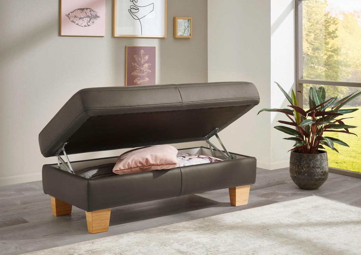 ECKSOFA in Echtleder Graubraun  - Eiche Bianco/Graubraun, Natur, Leder/Holz (257/235cm) - Valdera