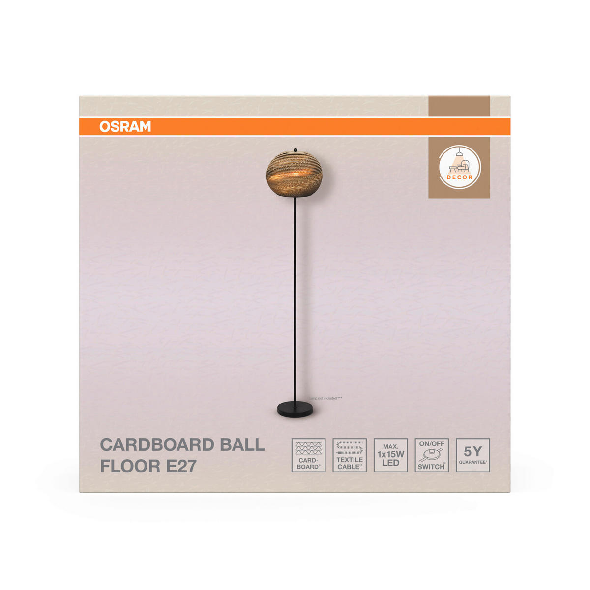 STEHLEUCHTE 30.5/160 cm    - Schwarz/Braun, Natur, Karton/Metall (30.5/160cm) - Osram
