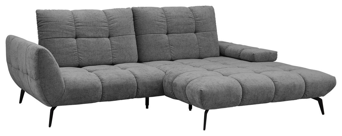 ECKSOFA Anthrazit Flachgewebe Rücken echt, Sitztiefenverstellung  - Anthrazit/Schwarz, KONVENTIONELL, Textil/Metall (273/211cm) - SetOne by Musterring