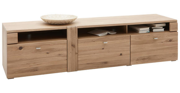 LOWBOARD Eiche furniert, massiv Eichefarben - Eichefarben/Alufarben, KONVENTIONELL, Holz/Metall (191/47,5/50,5cm) - Voleo