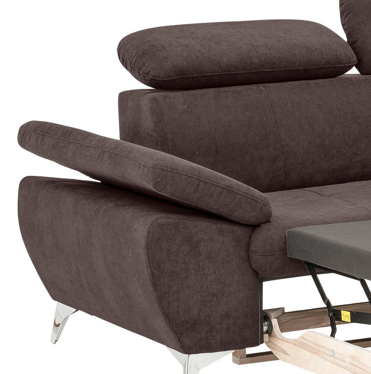 ECKSOFA in Mikrofaser Dunkelbraun  - Chromfarben/Dunkelbraun, Konventionell, Textil/Metall (256/209cm) - Livetastic