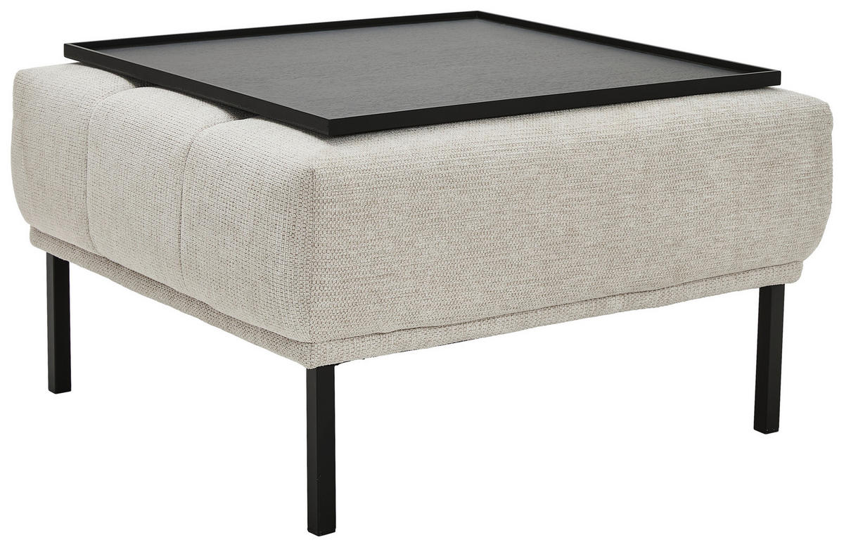 HOCKER in Textil Creme  - Creme/Schwarz, Design, Textil/Metall (80/46/80cm) - Pure Home Lifestyle