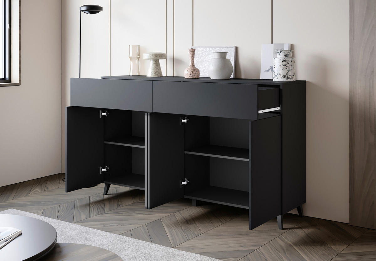 SIDEBOARD  160/95,4/39 cm 2 Schublade(n)  - Schwarz, Design, Holzwerkstoff/Kunststoff (160/95,4/39cm) - P & B