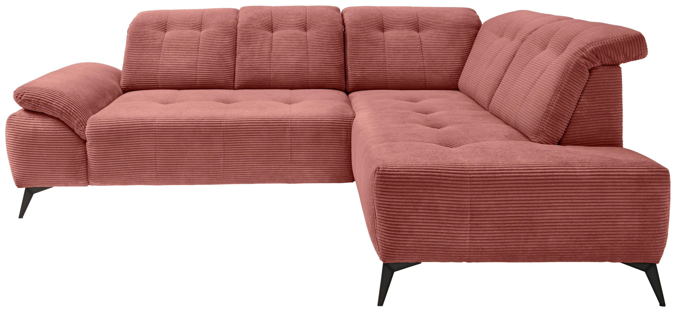 ECKSOFA Koralle Cord  - Koralle/Schwarz, MODERN, Textil/Metall (272/200cm) - Livetastic