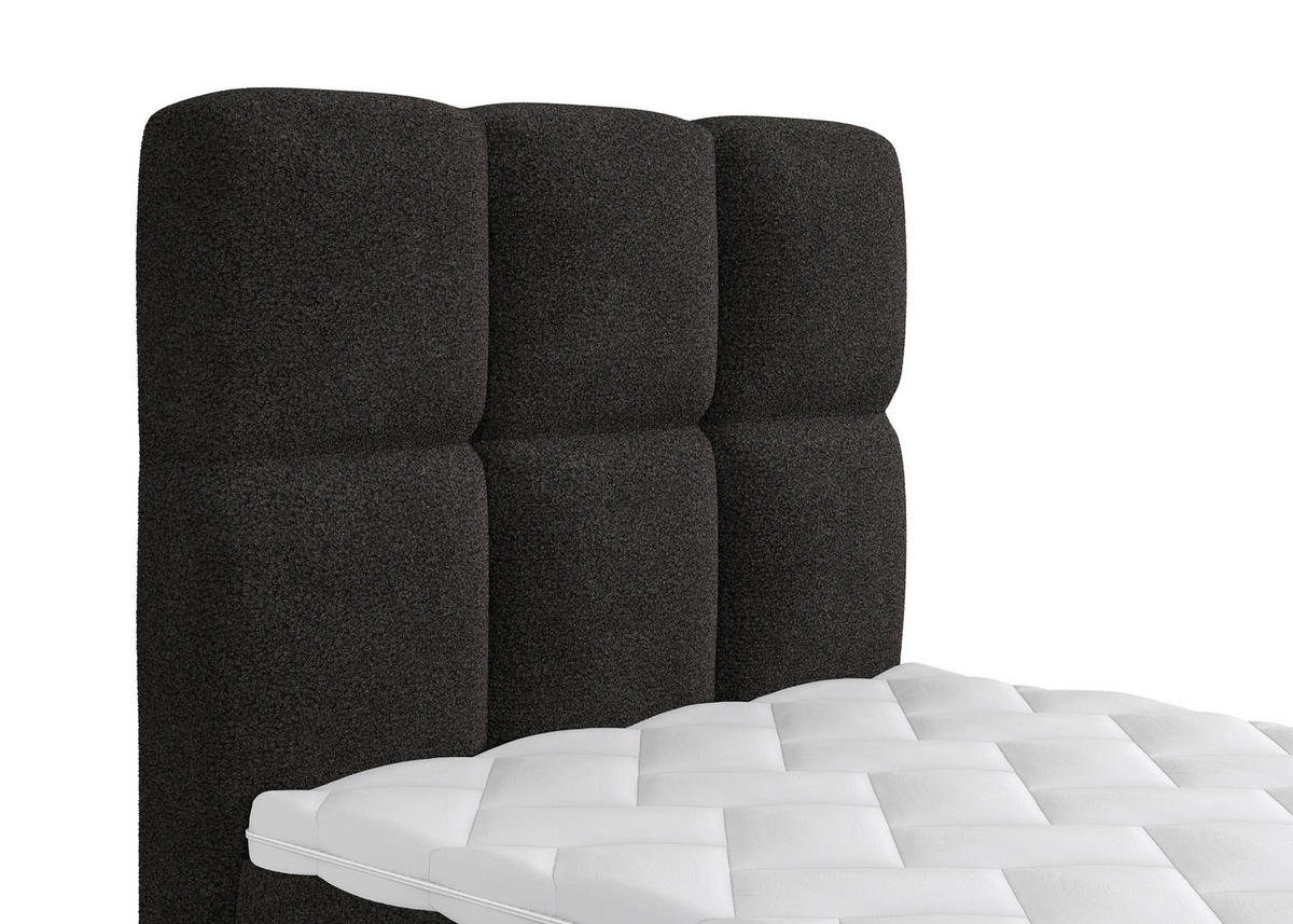 BOXBETT 90/200 cm,  in Schwarz, gepolstertes Kopfteil, Bettkasten, Topper, H3 = fest  - Schwarz, Design, Holzwerkstoff/Kunststoff (90/200cm) - Xora