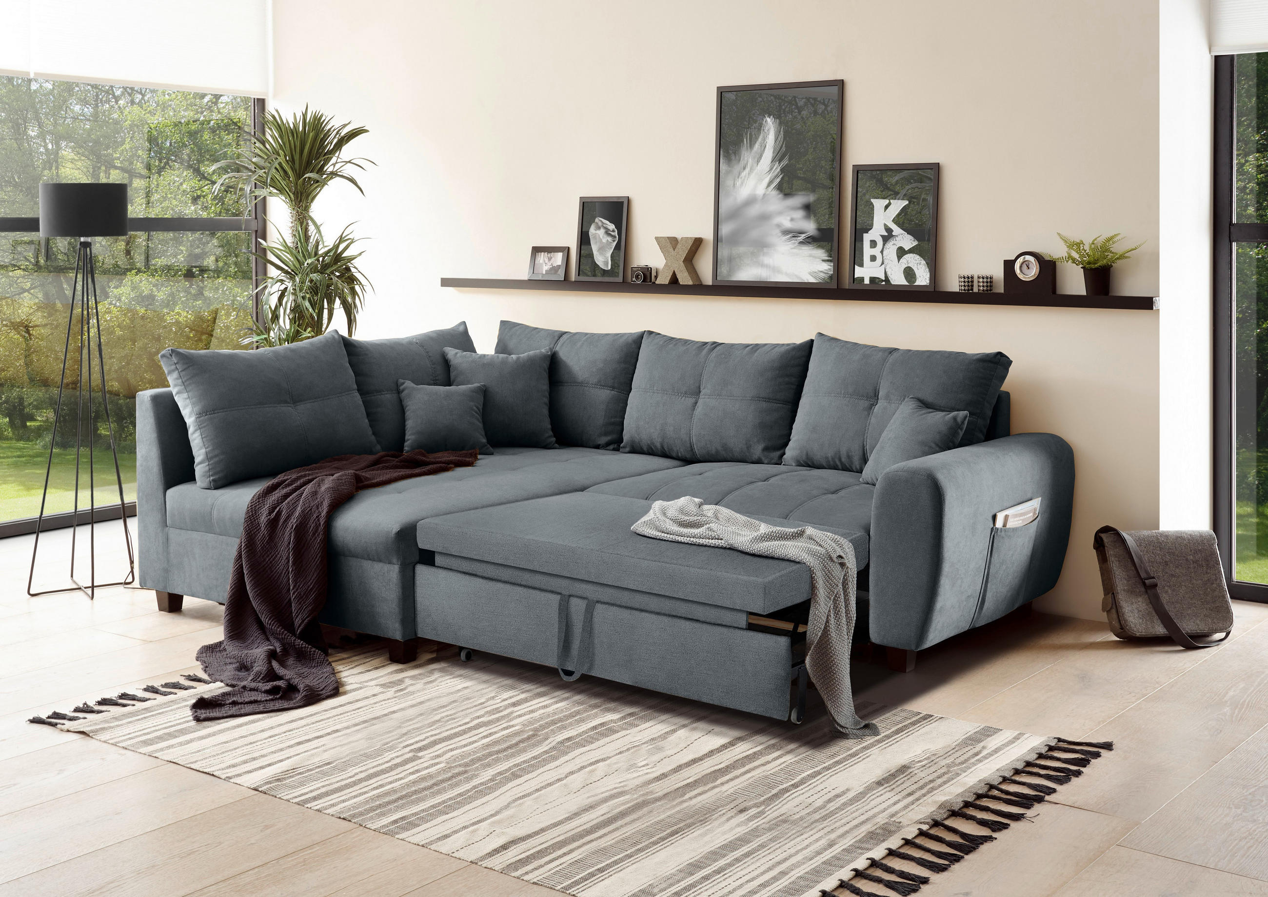ECKSOFA Anthrazit Mikrovelours  - Anthrazit, Basics, Holzwerkstoff/Textil (176/248cm) - MID.YOU
