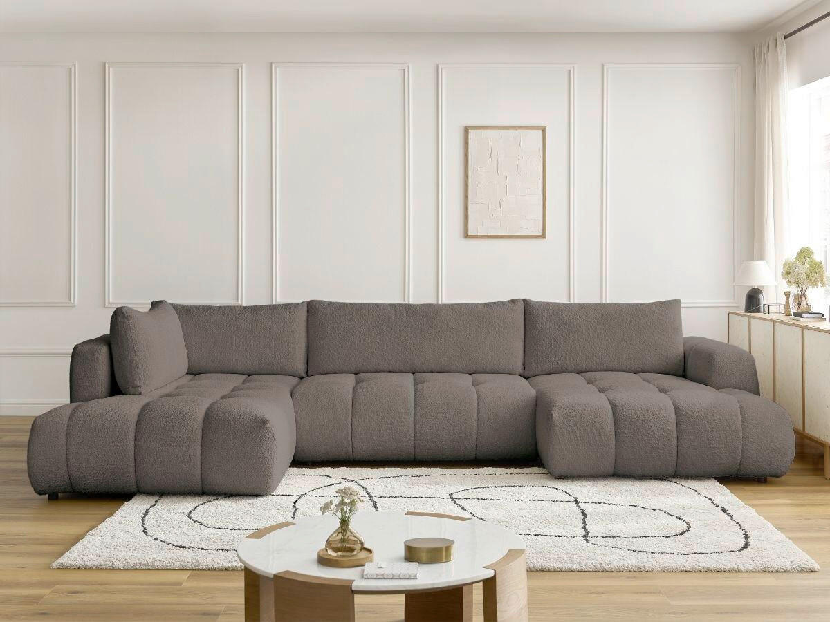 WOHNLANDSCHAFT  FUJI  Taupe Bouclé  - Taupe/Schwarz, MODERN, Kunststoff/Textil (204/377/160cm)