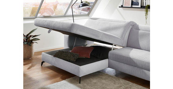 ECKSOFA inkl. Funktion Hellgrau Cord - Hellgrau/Schwarz, KONVENTIONELL, Textil/Metall (178/290cm) - Cantus