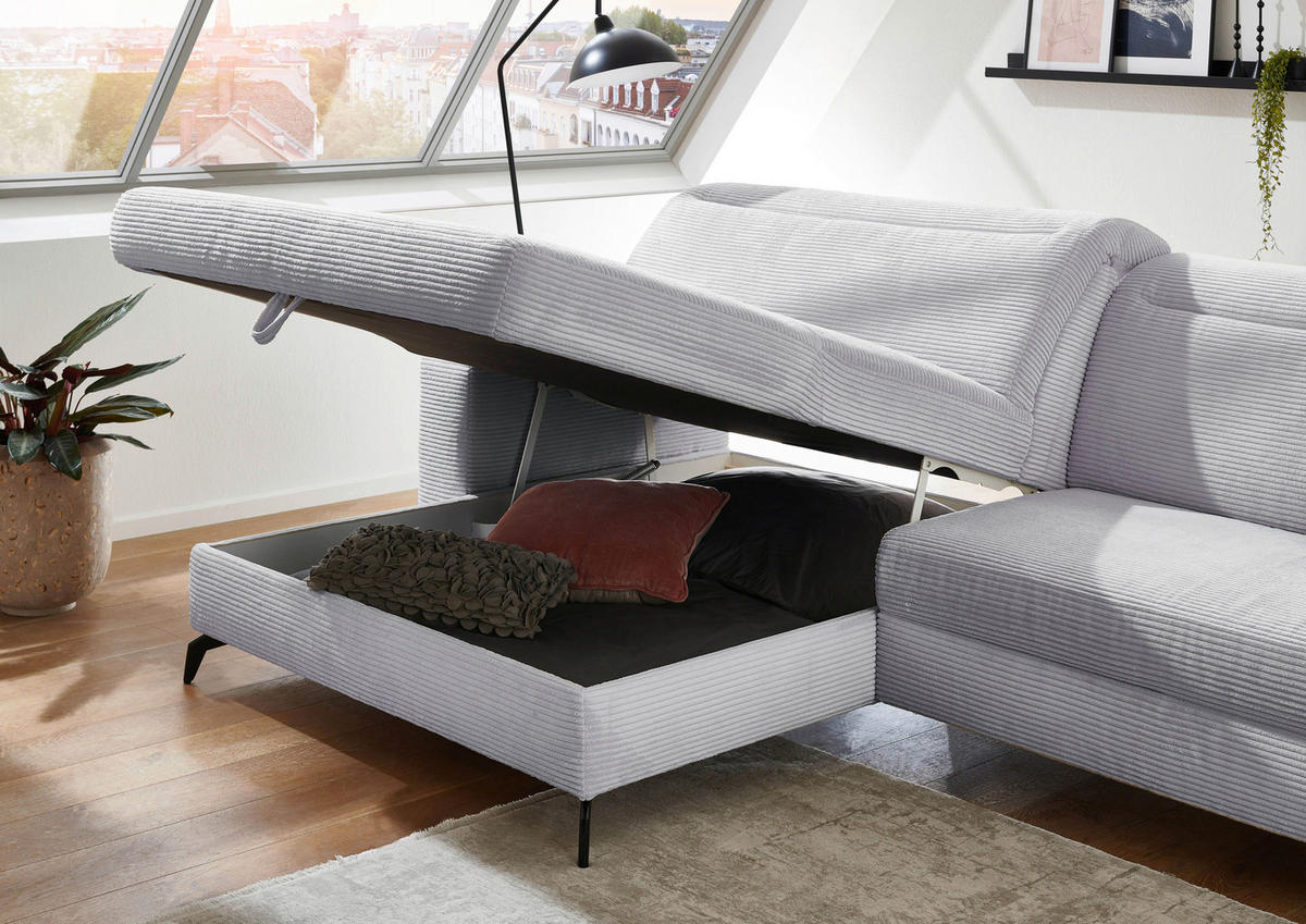 ECKSOFA in Cord Hellgrau  - Hellgrau/Schwarz, Konventionell, Textil/Metall (178/290cm) - Sit & More