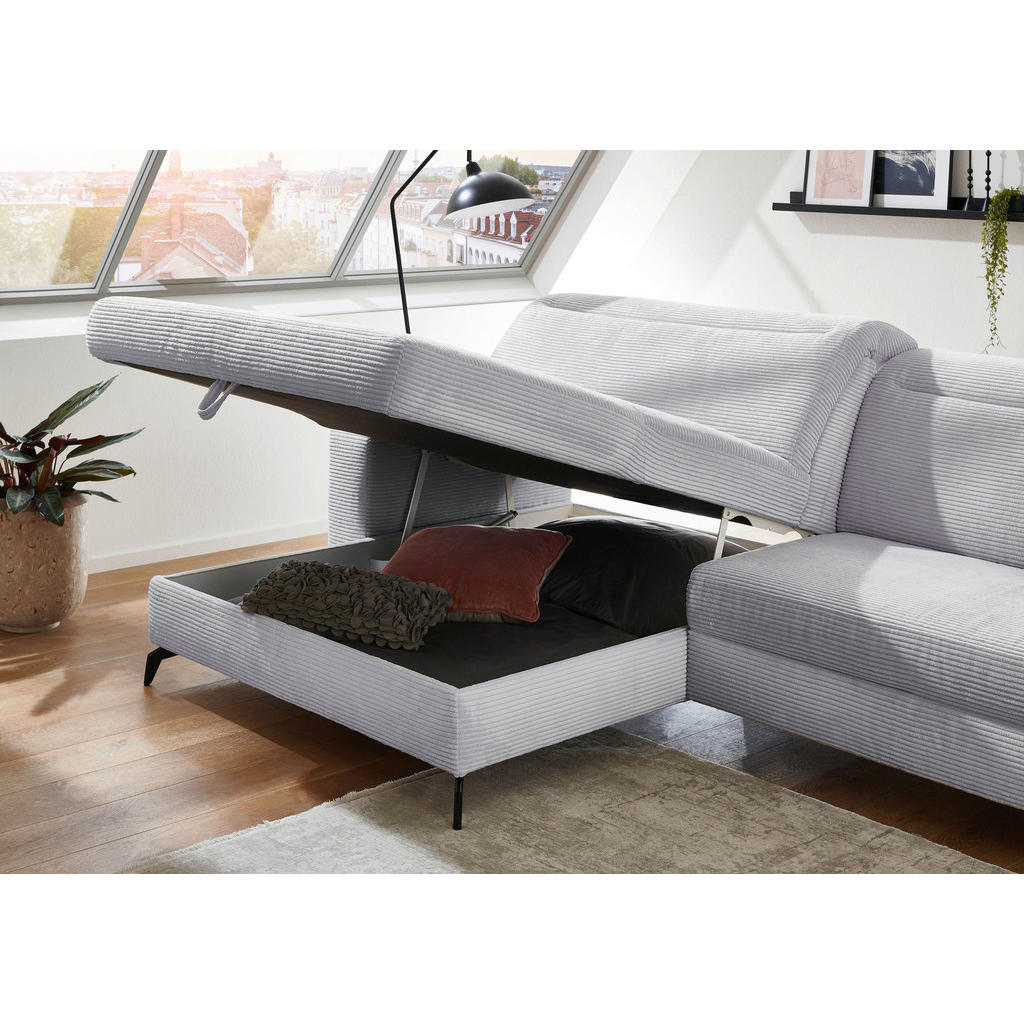 Thumbnail - Cantus Ecksofa, Hellgrau, Textil, 4-Sitzer, Ottomane links, L-Form, 290x178 cm, Liegefunktion, Rücken echt, Wohnzimmer, ...