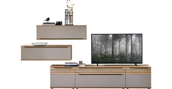 WOHNWAND  in Grau, Eichefarben  300/215/45 cm  - Eichefarben/Schwarz, KONVENTIONELL, Holzwerkstoff/Kunststoff (300/215/45cm) - Venda