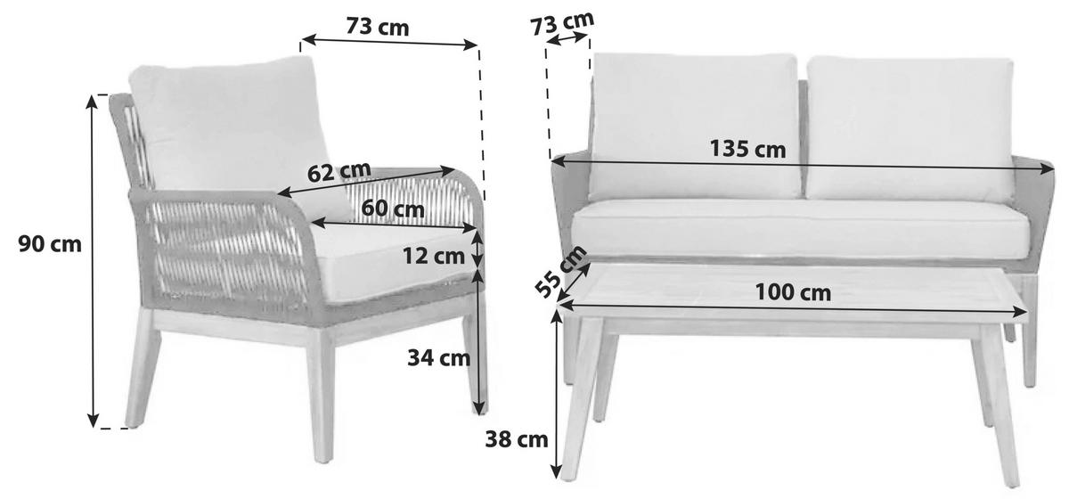 LOUNGEGARNITUR   135/90/73 cm  - Anthrazit/Hellgrau, Basics, Holz/Textil (135/90/73cm) - Acamp