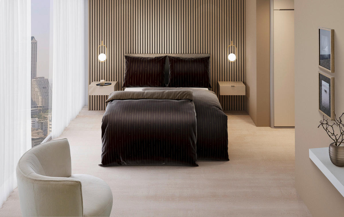 BETTWÄSCHESET STRIPES DK Satin 160/210 cm  65 cm/100 cm  - Braun, Design, Textil (160/210cm) - Dieter Knoll