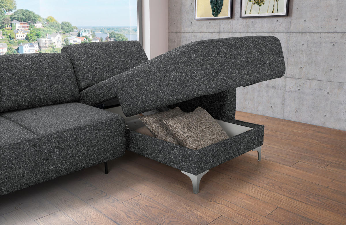 ECKSOFA  in Mikrovelours Anthrazit  160/248 cm  - Anthrazit/Alufarben, Design, Textil/Metall (160/248cm) - Sedda