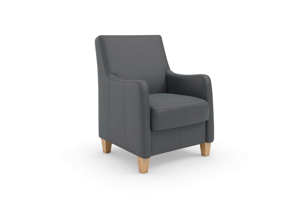 SESSEL in Echtleder Schwarz  - Eichefarben/Schwarz, Basics, Leder/Holz (70/93/75cm) - Sit & More