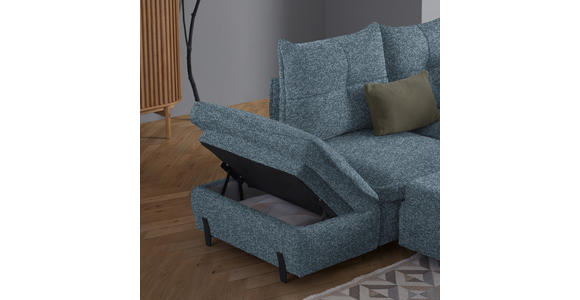 ECKSOFA in Bouclé Blau  - Blau/Schwarz, Design, Textil/Metall (220/250cm) - Xora