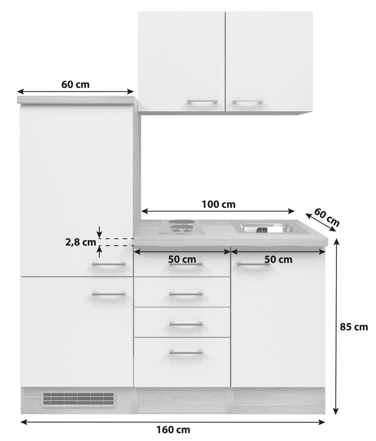 KÜCHENBLOCK 160 cm   in Weiß  - Edelstahlfarben/Hellgrau, MODERN, Holzwerkstoff/Kunststoff (160cm) - FlexWell