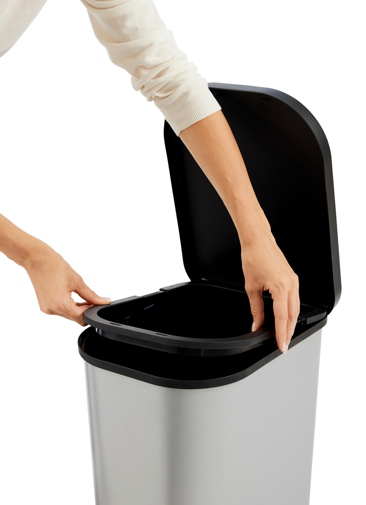 TRETEIMER Ribo 35 L  - Silberfarben/Schwarz, KONVENTIONELL, Kunststoff (40/28,5/51,3cm) - Rotho