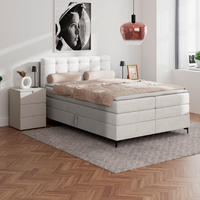 BOXSPRINGBETT 140/200 cm,  in Beige, H3 = fest  - Beige/Schwarz, KONVENTIONELL, Kunststoff/Textil (140/200cm) - P & B