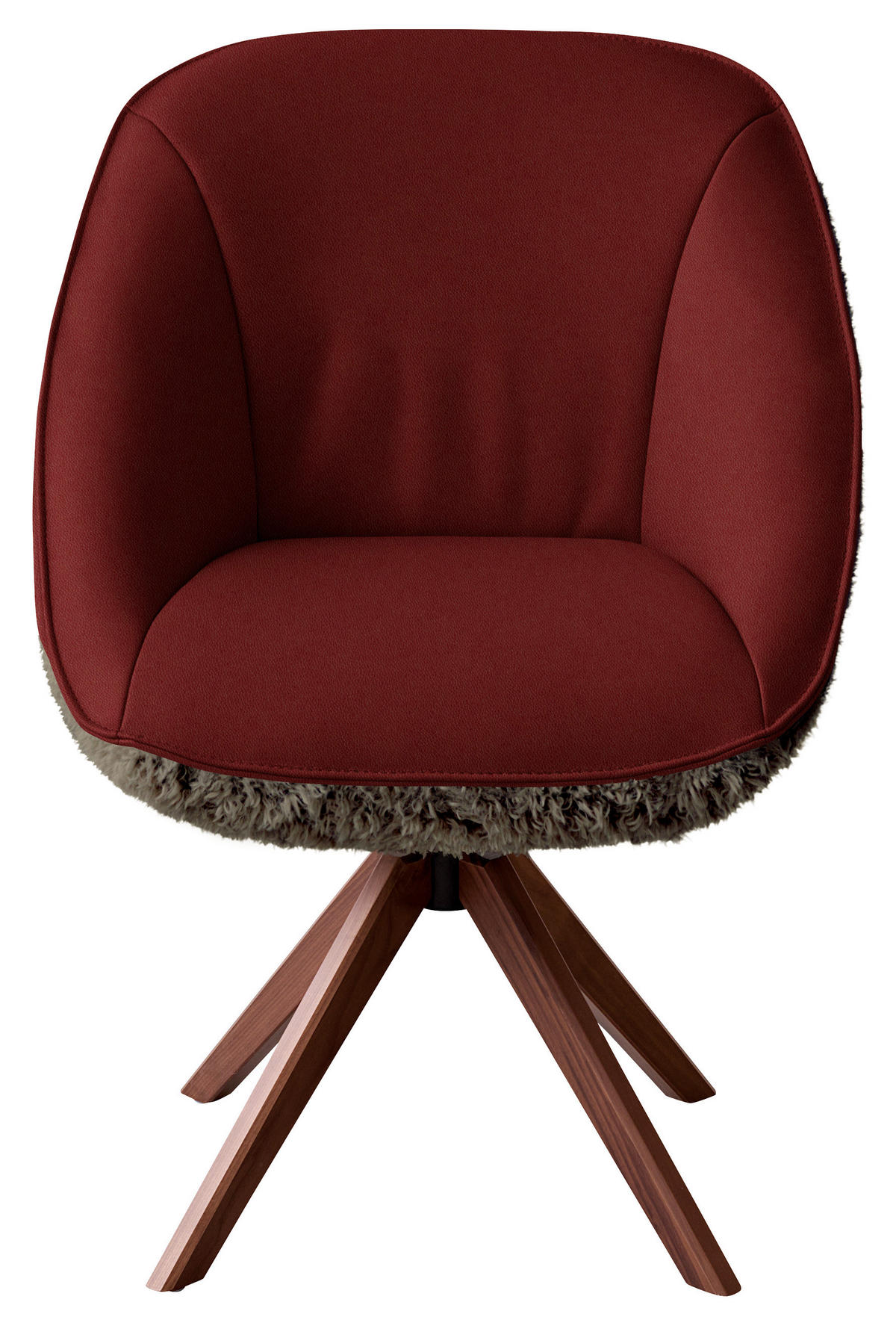 ARMLEHNSTUHL  Beinauswahl, Lederauswahl, Stoffauswahl, inklusive Armlehnen, automatische Rückholfunktion, gepolsterte Armlehnen, Sitzfläche 320° drehbar Hochflor Echtleder  - Weinrot/Nussbaumfarben, Design, Leder/Holz (61/89/70cm) - Koinor