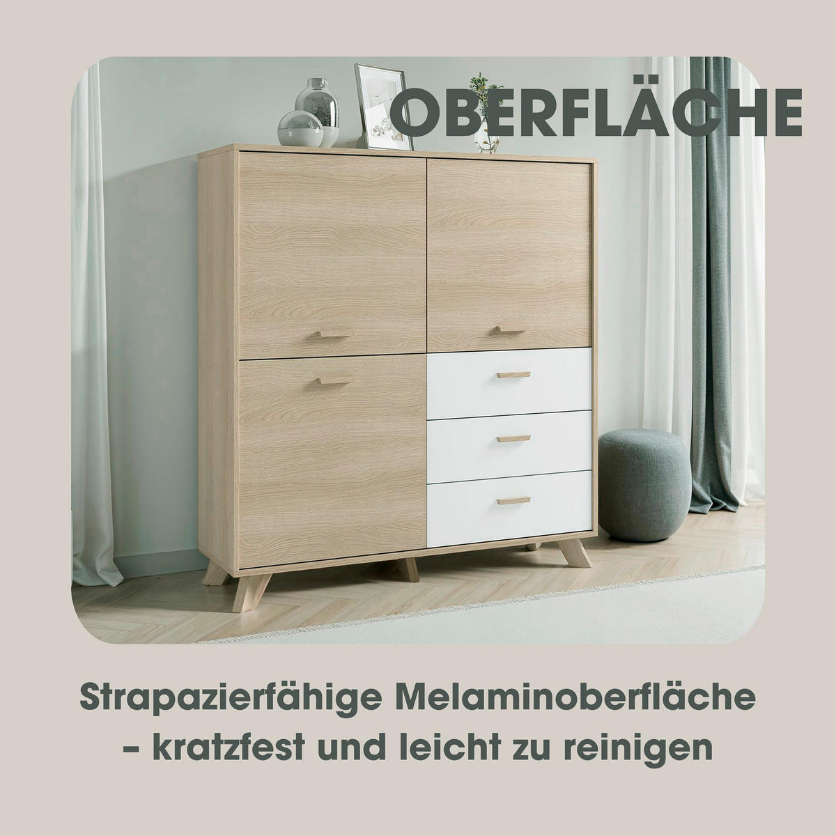HIGHBOARD  in 120/131/36,5 cm  - Eiche Bianco/Eichefarben, Design, Holz/Holzwerkstoff (120/131/36,5cm) - MID.YOU
