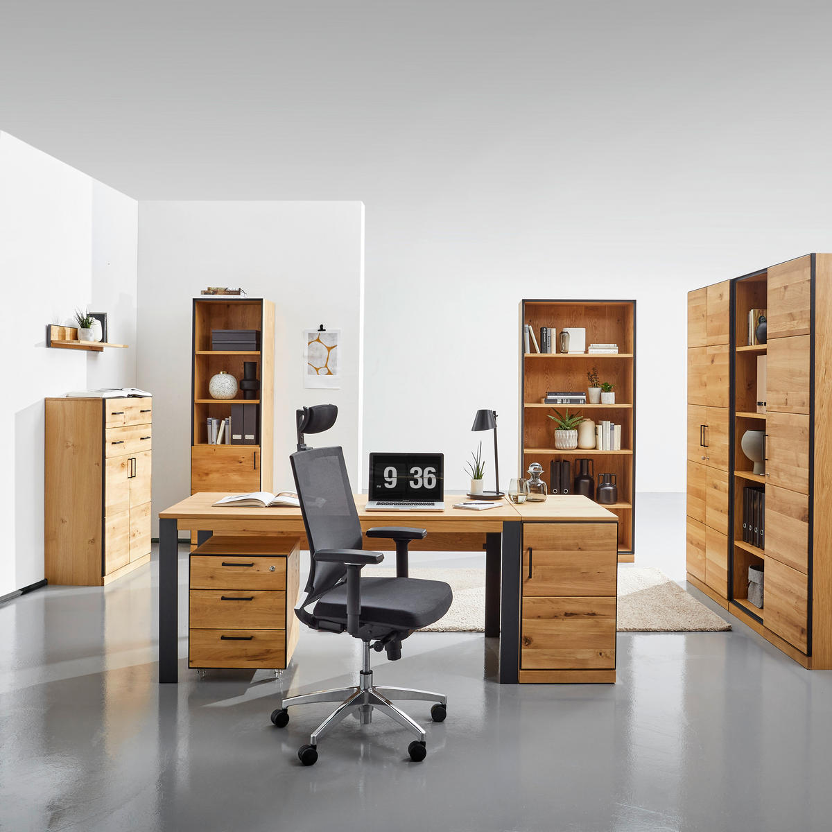 AKTENSCHRANK Asteiche teilmassiv Eichefarben, Graphitfarben  - Eichefarben/Graphitfarben, Natur, Holz/Holzwerkstoff (55/197/40cm) - Linea Natura