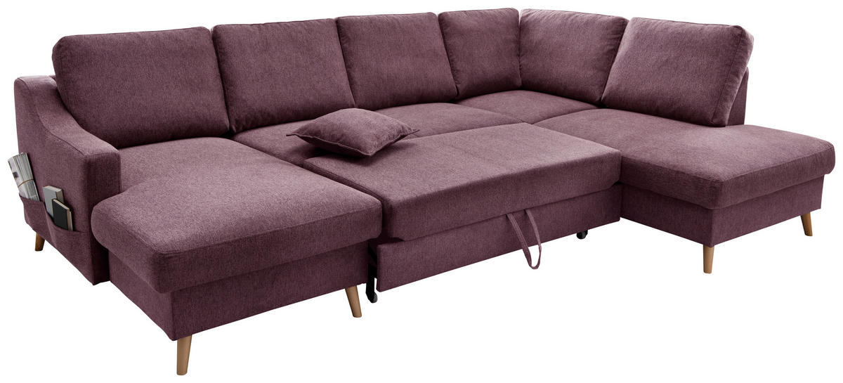 WOHNLANDSCHAFT in Struktur Bordeaux  - Bordeaux/Naturfarben, Konventionell, Holz/Textil (150/301/200cm) - P & B