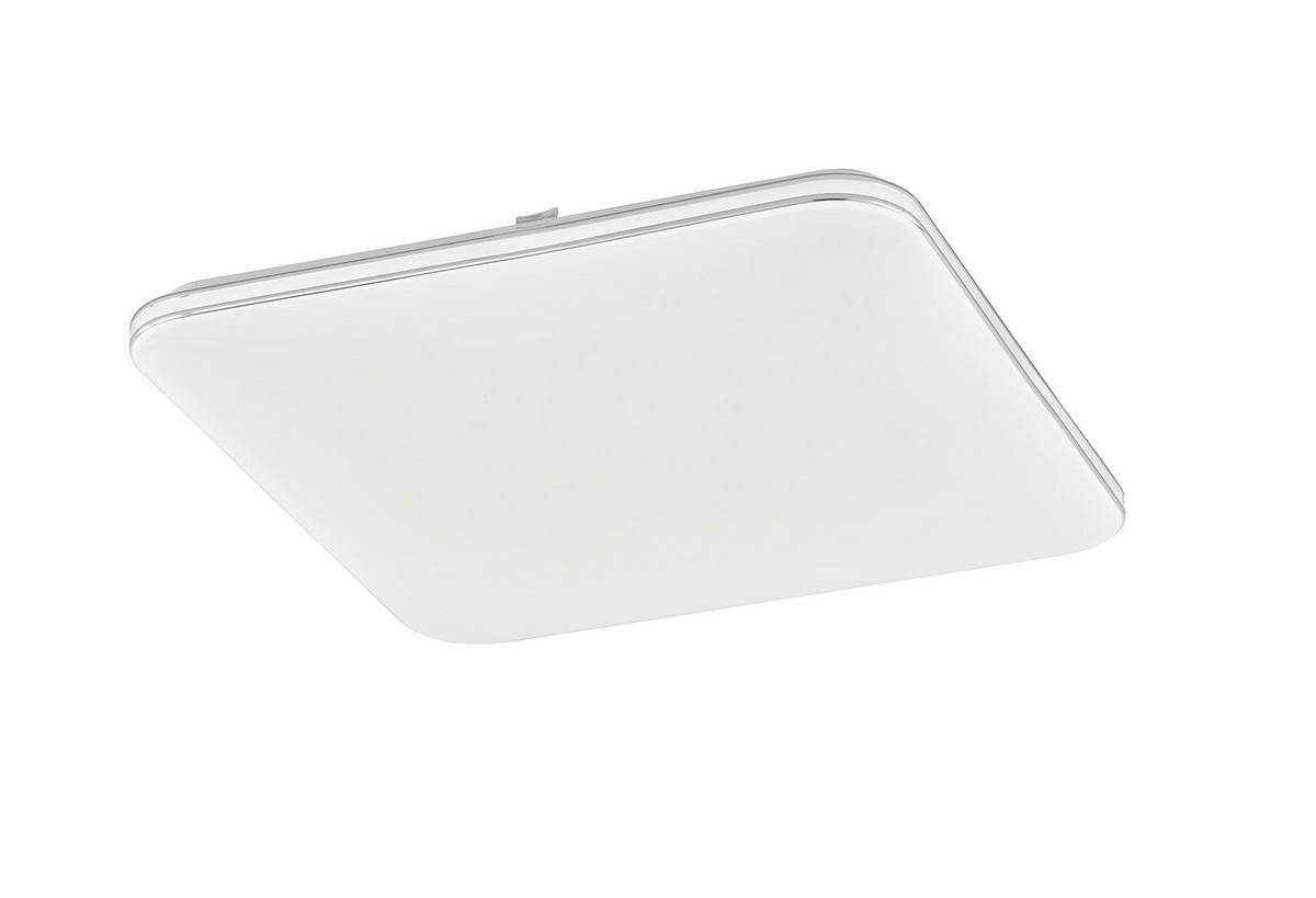 LED-TAKLAMPA Porto 48,5/48,5/5 cm  - kromfärg/vit högglans, Basics, glas (48,5/48,5/5cm)