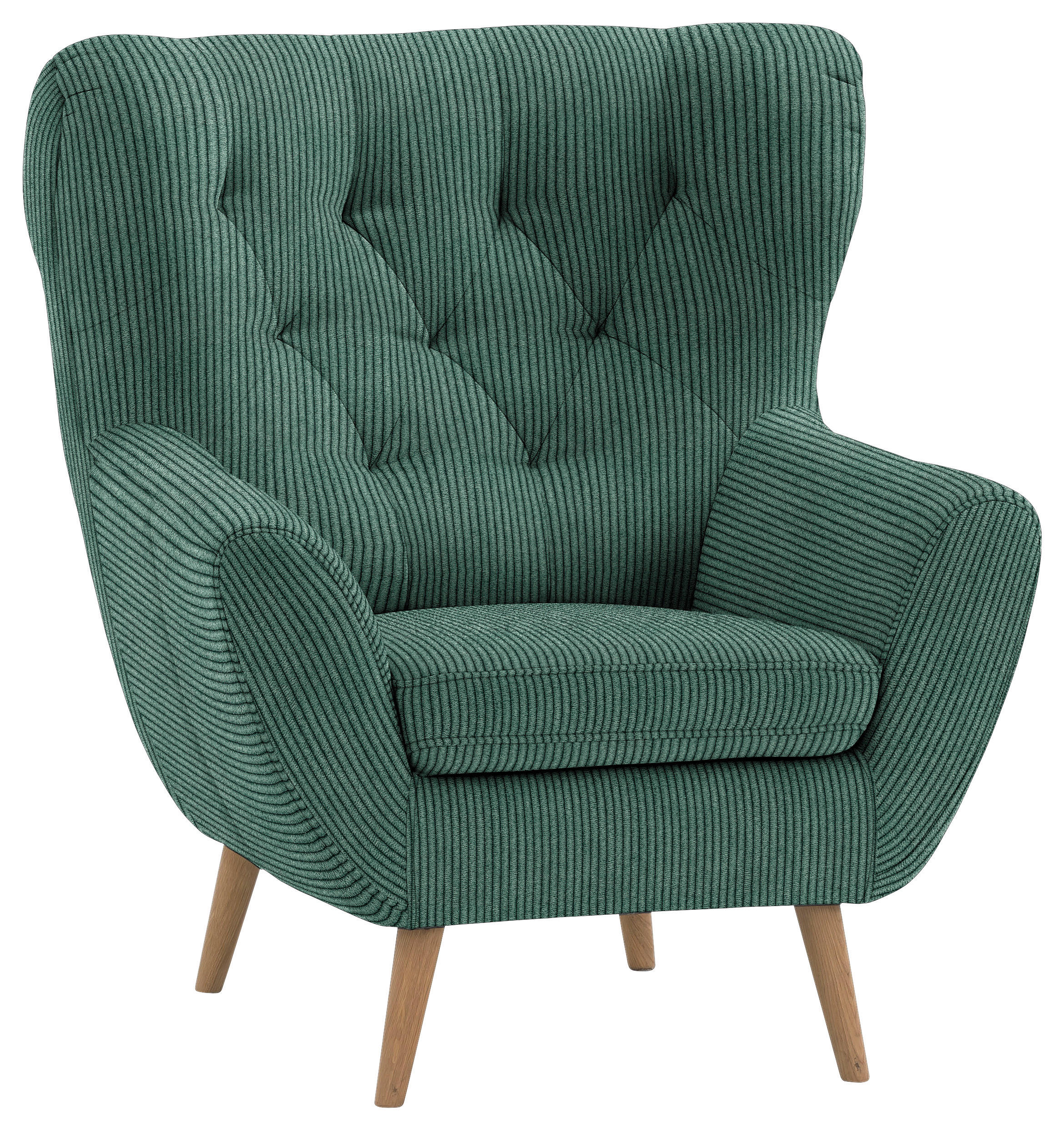 OHRENSESSEL in Cord Grün  - Eichefarben/Grün, Design, Holz/Textil (87/101/95cm) - Stylife