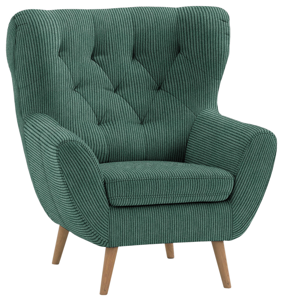 OHRENSESSEL in Cord Grün  - Eichefarben/Grün, Design, Holz/Textil (87/101/95cm) - Stylife