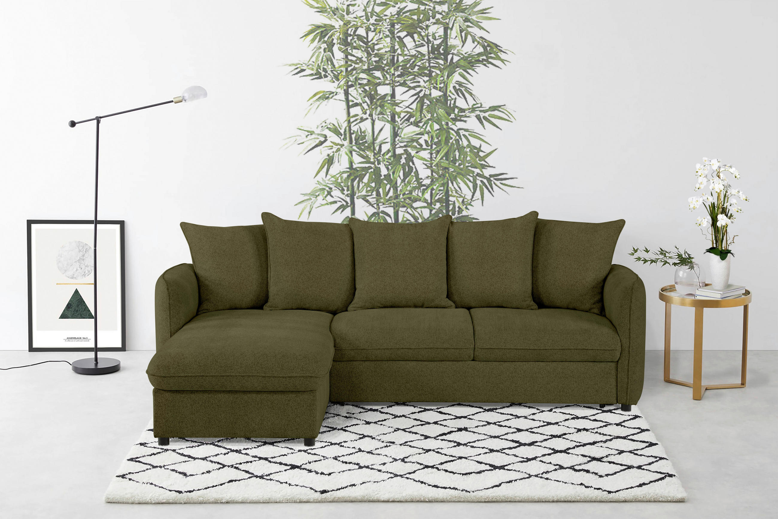 ECKSOFA Olivgrün Chenille  - Olivgrün, Design, Textil (254/160cm) - MID.YOU