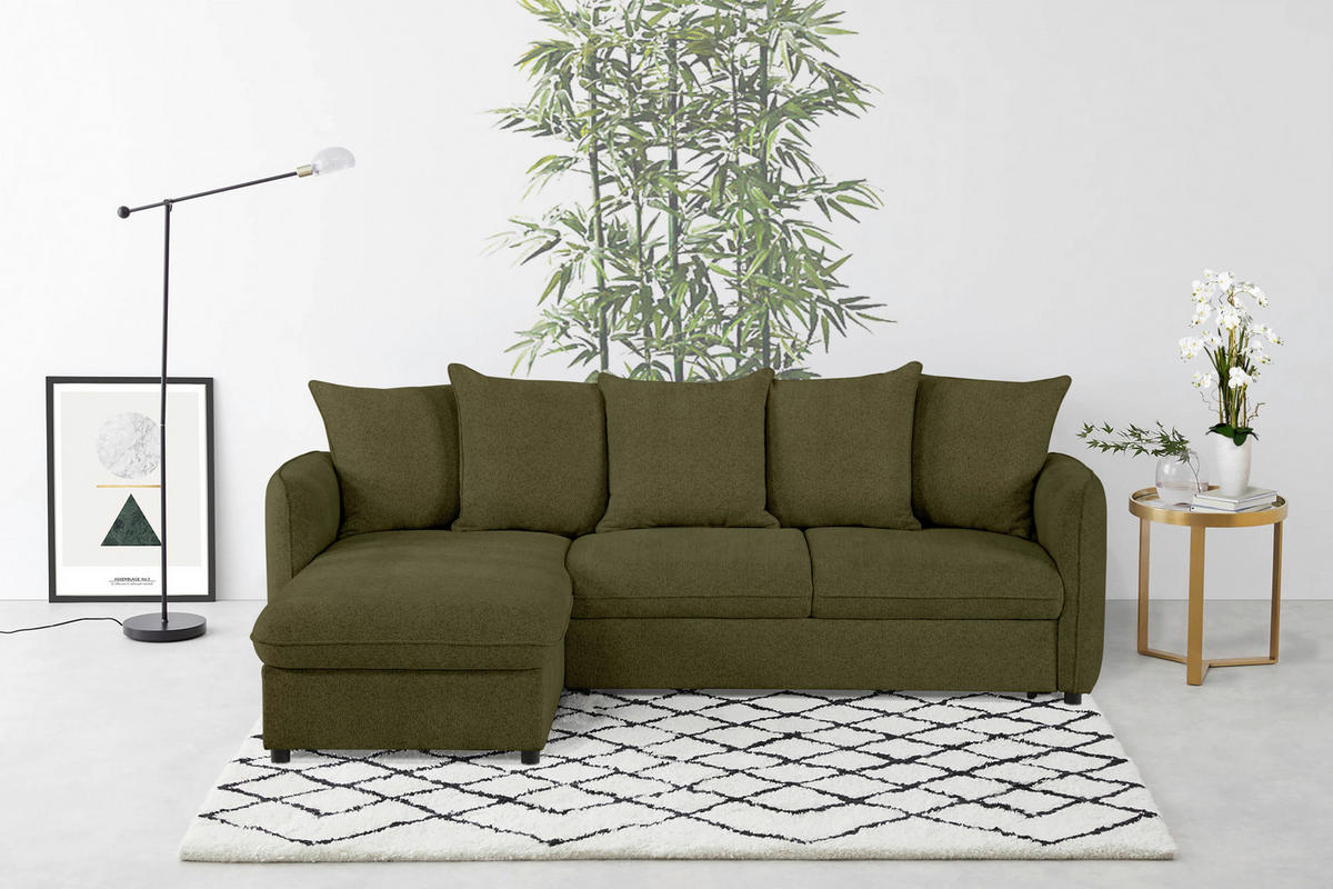 ECKSOFA in Chenille Olivgrün  - Olivgrün, Design, Textil (254/160cm) - MID.YOU