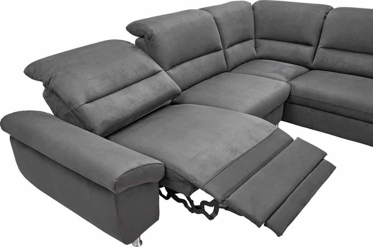 ECKSOFA Anthrazit Mikrofaser  - Anthrazit/Silberfarben, KONVENTIONELL, Textil/Metall (200/275cm) - Cantus