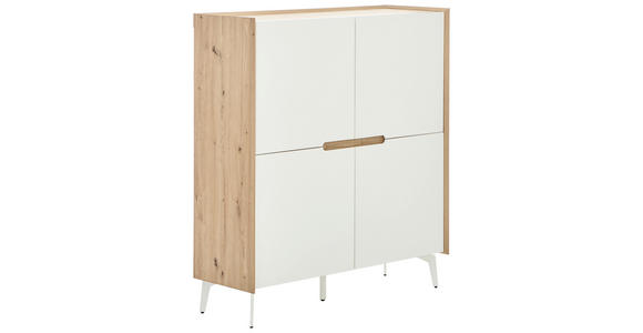 HIGHBOARD Weiß, Eiche Artisan Einlegeböden  - Eiche Artisan/Weiß, Design, Holzwerkstoff/Metall (110/124/40cm) - Carryhome