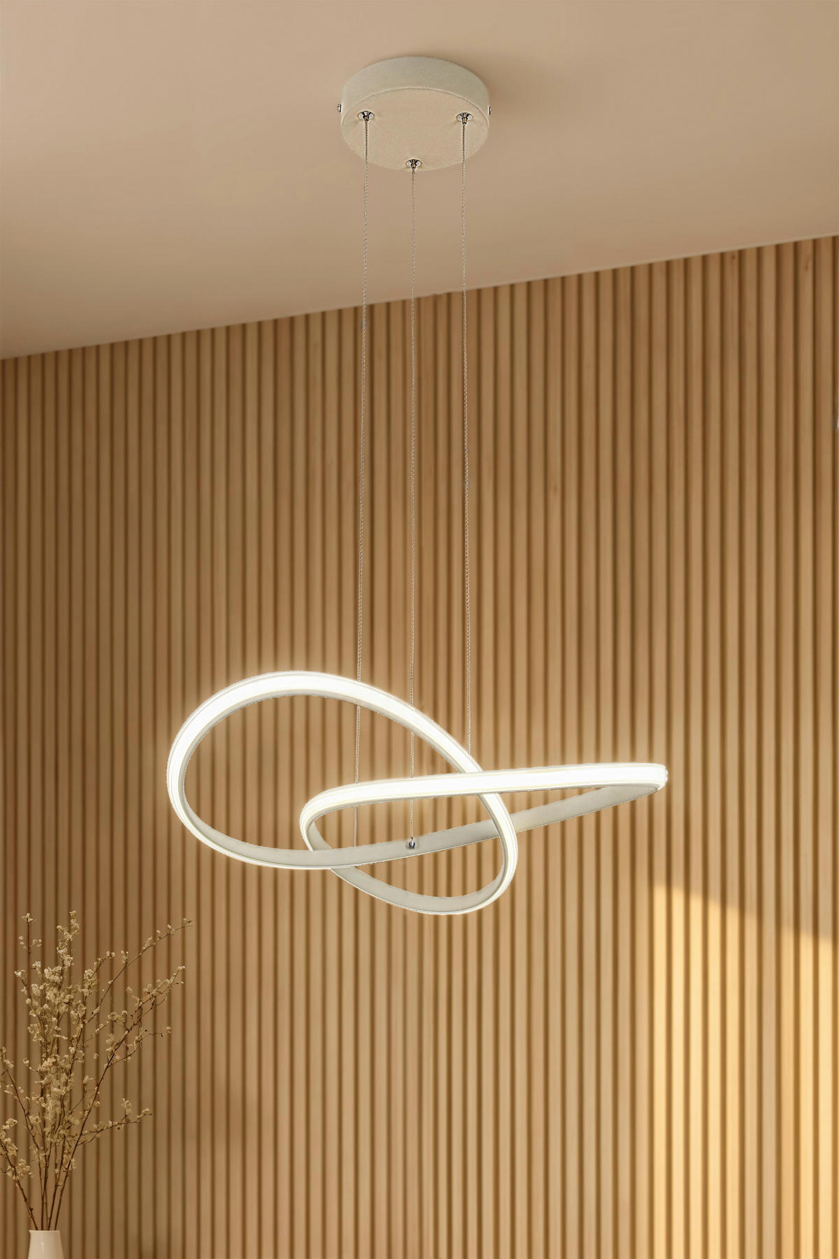 ZÁVĚSNÉ LED SVÍTIDLO, 55/120 cm  - barvy chromu/pískové barvy, Design, kov/plast (55/120cm) - Novel