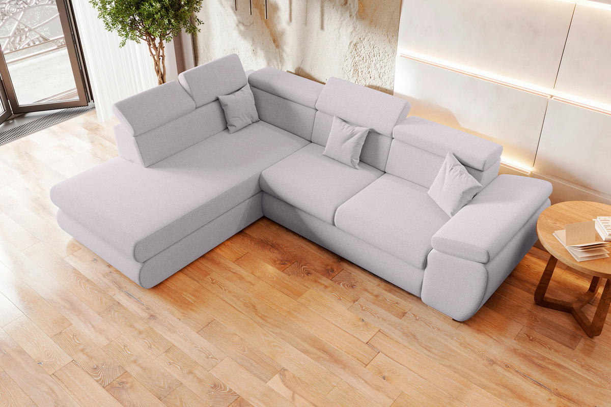 ECKSOFA Hellgrau Struktur  - Chromfarben/Hellgrau, KONVENTIONELL, Kunststoff/Textil (205/282cm) - Carryhome