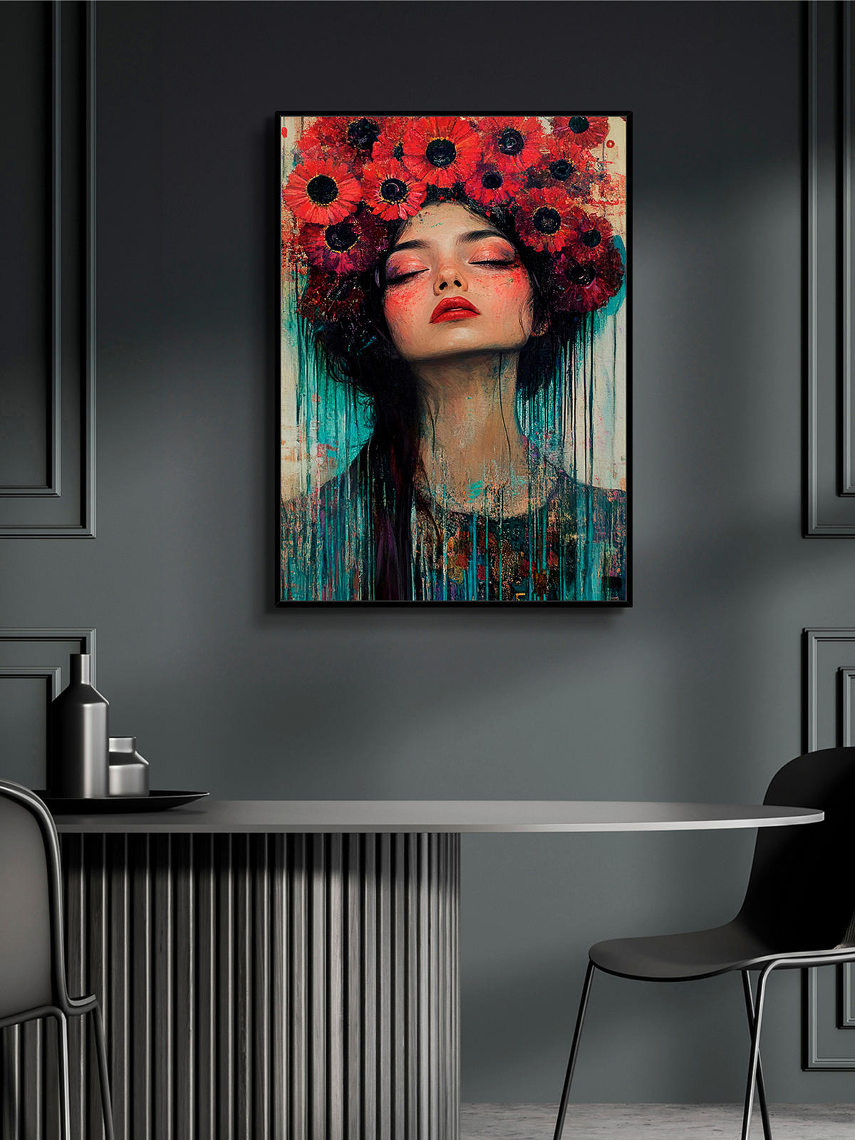 OBRAZ NA SKLE, květiny, ženy, 50/70 cm  - černá/vícebarevná, Lifestyle, kompozitní dřevo/sklo (50/70cm) - Monee